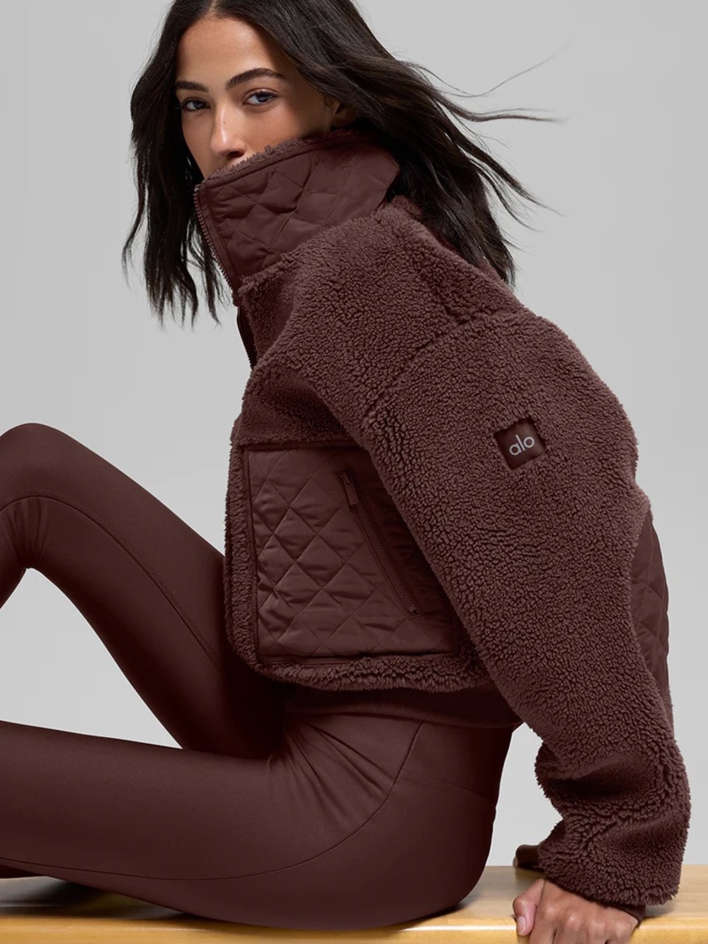 ALO Yoga Brownstone Sherpa Edge Bomber Jacket